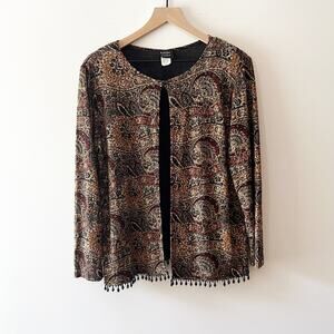 Vintage 90s MSK Beaded Fringe Paisley Open Front Top 1X